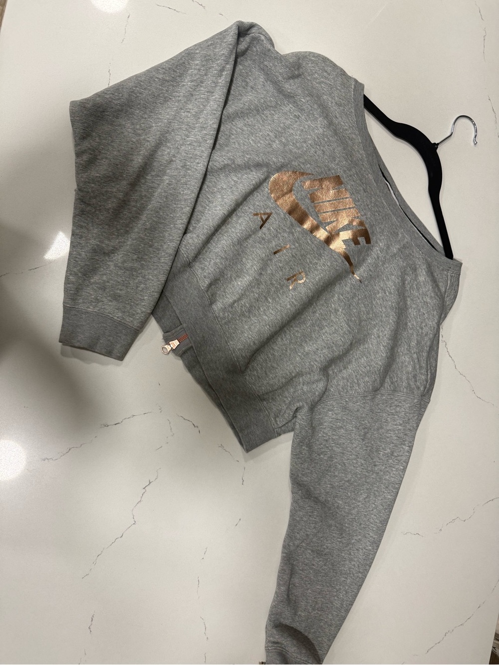 Nike Gray Crewneck Sweatshirt with Metallic Rose Gold Logo